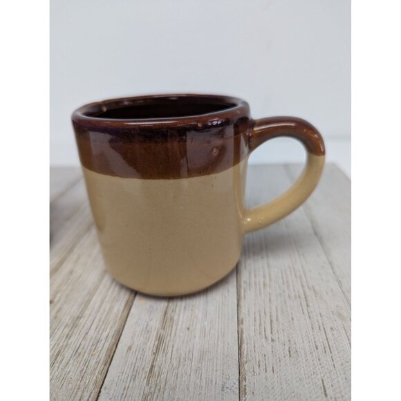 Vintage Mid Century Modern 2-Tone Drip Glaze Pottery Coffee Mugs Set of 2 - Picture 2 of 11